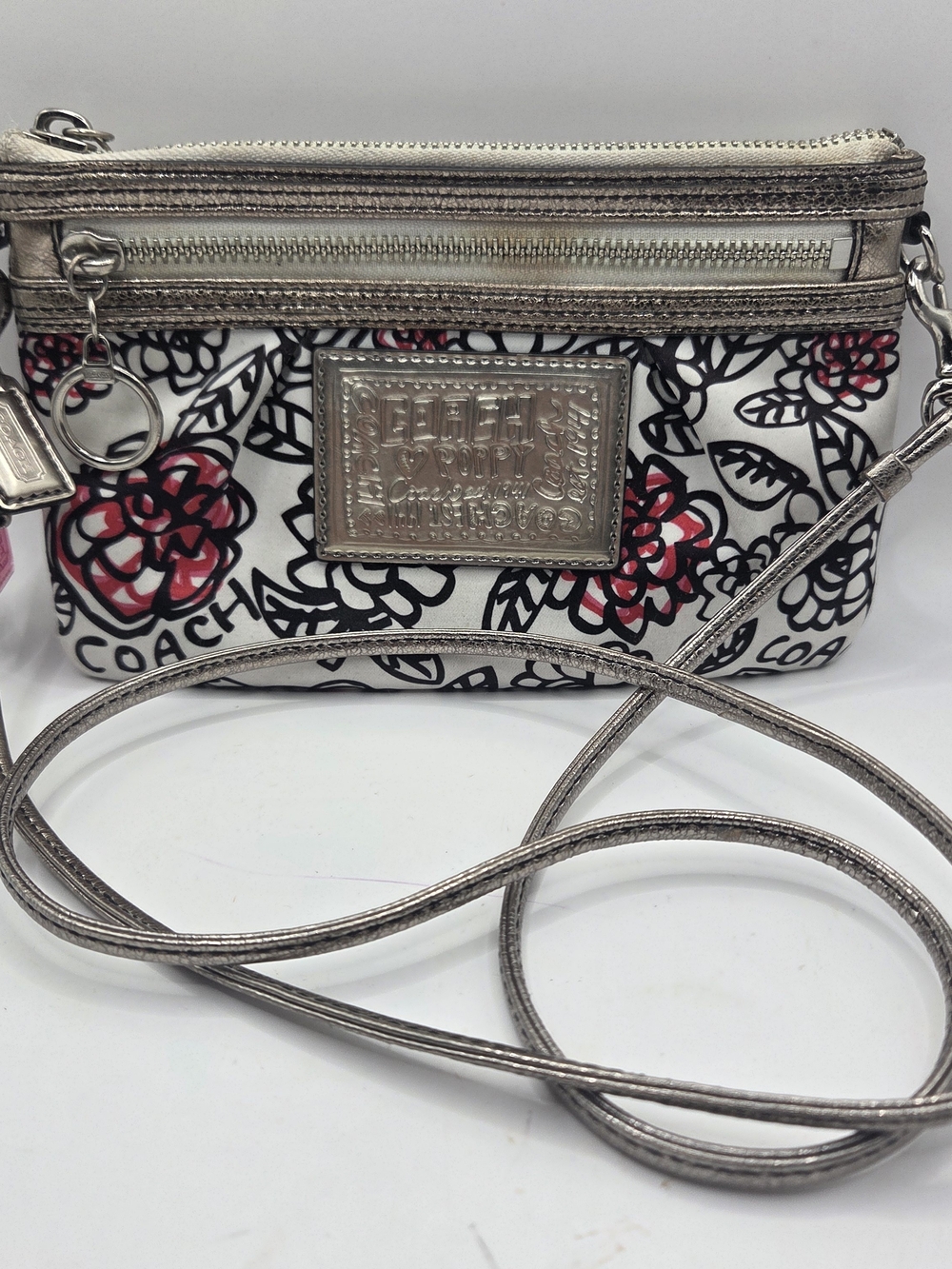 Vintage Coach Poppy Floral Crossbody black pink small handbag